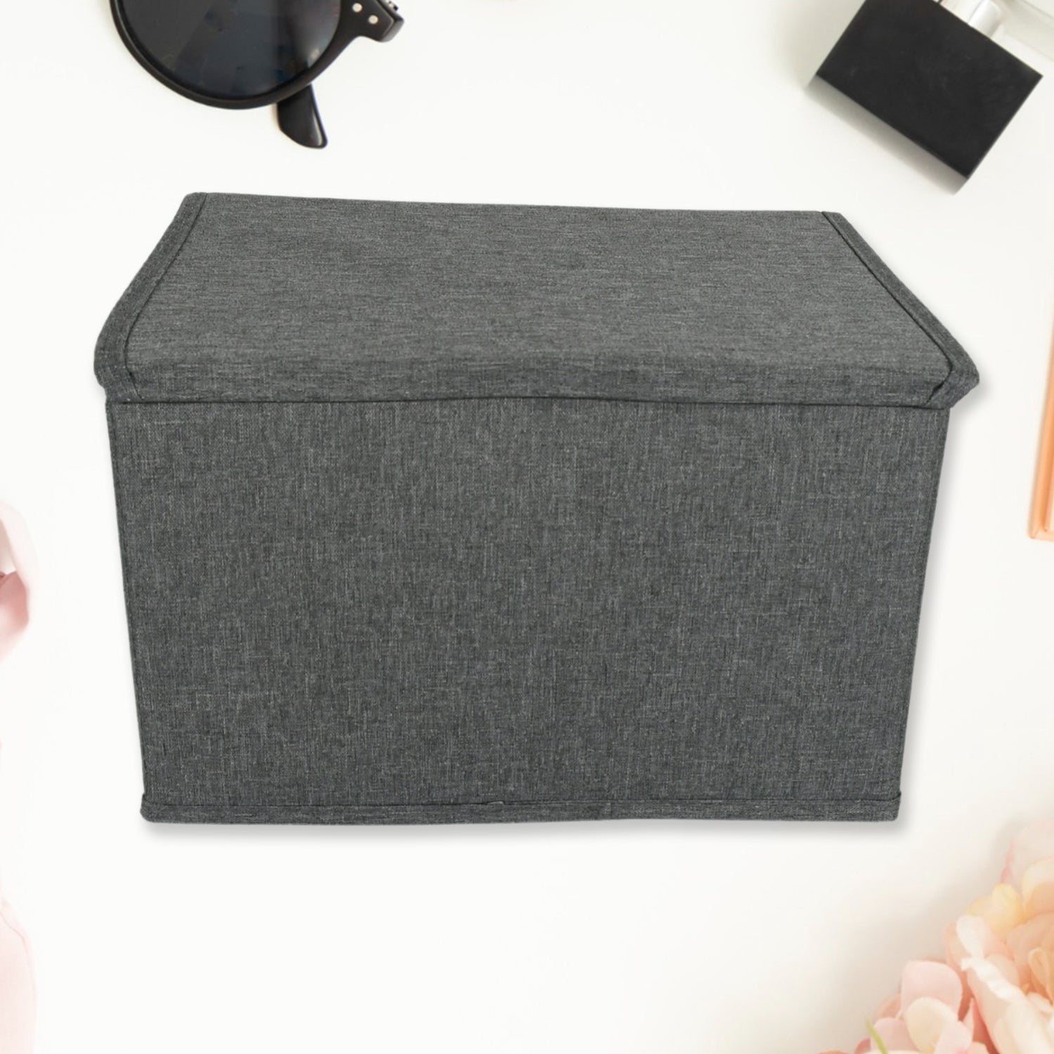 Small Foldable Storage Box With Lid And Handles, Cotton And Linen Storage Bins And Baskets Organizer For Nursery, Closet, Bedroom, Home (28×20×16 Cm / 1 pc) Small Foldable Storage Box With Lid And Handles, Cotton And Linen Storage Bins And Baskets Organizer For Nursery, Closet, Bedroom, Home (28×20×16 Cm / 1 pc)